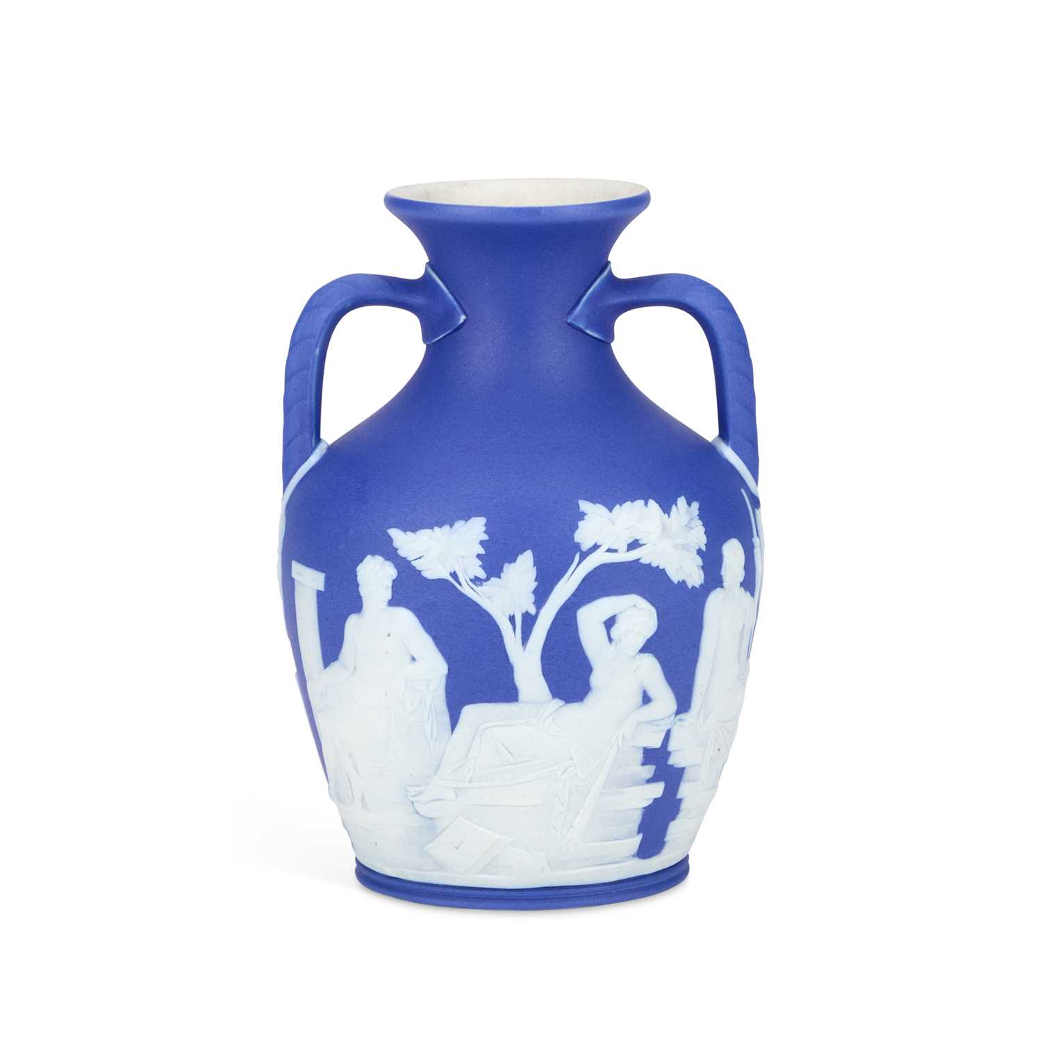 A WEDGWOOD BLUE JASPER COPY OF THE PORTLAND VASE CIRCA 1850