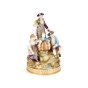 A 19TH CENTURY MEISSEN FIGURE GROUP OF THE THREE WINEMAKERS