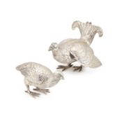 A PAIR OF BELGIAN SILVER MODELS OF GROUSE EARLY 20TH CENTURY