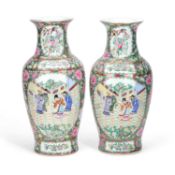 A LARGE PAIR OF CHINESE FAMILLE ROSE PORCELAIN VASES