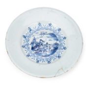 A LARGE 18TH CENTURY DELFT BLUE AND WHITE CHARGER