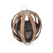 A 19TH CENTURY SILVER-MOUNTED IRON AND BENTWOOD GYROSCOPIC GIMBALED SHIP LANTERN