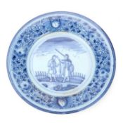 AN 18TH CENTURY DELFT BLUE AND WHITE PLATE