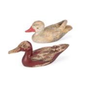 TWO ANTIQUE CARVED AND PAINTED WOODEN DECOY DUCKS
