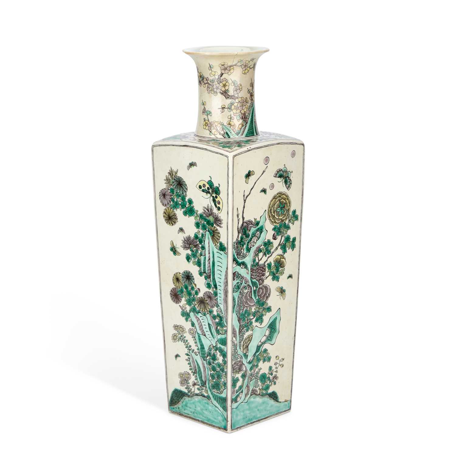 A CHINESE FAMILLE VERTE SQUARE-SECTION VASE