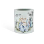 A CHINESE FAMILLE ROSE PORCELAIN BRUSH POT