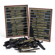 A COLLECTION OF ROYAL NAVY CAP TALLIES