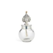 AN EDWARDIAN SILVER-MOUNTED GLASS NOVELTY TABLE LIGHTER