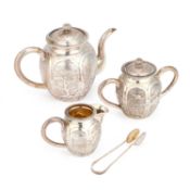 A CHINESE SILVER FOUR-PIECE TEA SERVICE