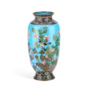 A LARGE JAPANESE CLOISONNÉ ENAMEL BLUE-GROUND VASE
