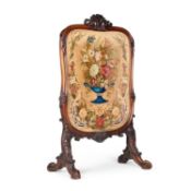 A VICTORIAN WALNUT AND NEEDLEWORK FIRESCREEN