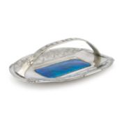 ARCHIBALD KNOX (1864-1933) FOR LIBERTY & CO, A TUDRIC PEWTER AND ENAMEL CAKE BASKET