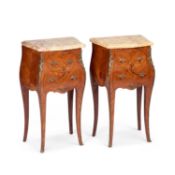 A PAIR OF LOUIS XV STYLE MARBLE-TOPPED AND MARQUETRY BEDSIDE CABINETS 20TH CENTURY