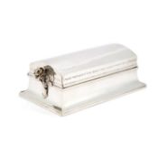 AN ARTS AND CRAFTS SILVER TABLE CASKET OF HEAVY GAUGE