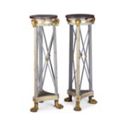 A PAIR OF REGENCY STYLE PAINTED AND PARCEL-GILT WOODEN JARDINIÈRE STANDS 20TH CENTURY