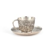 A CHINESE SILVER CUP AND SAUCER