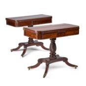 A PAIR OF REGENCY ROSEWOOD CROSSBANDED MAHOGANY CARD TABLES