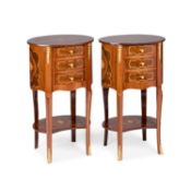 A PAIR OF LOUIS XV STYLE GILT-METAL MOUNTED INLAID BEDSIDE TABLES 20TH CENTURY