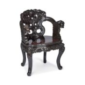 A CHINESE CARVED 'DRAGON' CHAIR EARLY 20TH CENTURY
