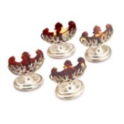 A SET OF FOUR EDWARDIAN SILVER AND TORTOISESHELL MENU HOLDERS