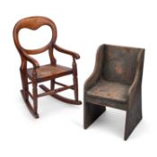 A VICTORIAN BEECH CHILD'S ROCKING CHAIR