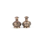 A PAIR OF CHINESE SILVER PEPPER POTS