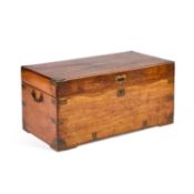 A 19TH CENTURY BRASS-MOUNTED CAMPHOR WOOD CAMPAIGN CHEST