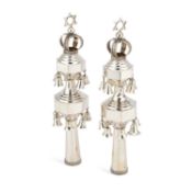 JUDAICA: A PAIR OF SILVER TORAH FINIALS