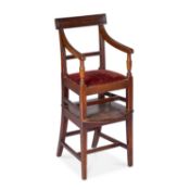 A 19TH CENTURY MAHOGANY CHILD'S CHAIR ON STAND