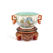 A CHINESE FAMILLE ROSE PORCELAIN TWO-HANDLED BOWL