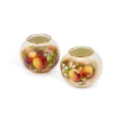 A PAIR OF ROYAL WORCESTER FRUIT PAINTED VASES SIGNED ROBERTS AND L. MAYBURY