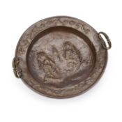 A LARGE COPPER TWO-HANDLED BRAZIER POSSIBLY SPANISH