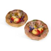 A PAIR OF ROYAL WORCESTER FRUIT PAINTED DISHES SIGNED A. SHUCK