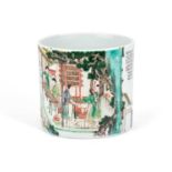 A CHINESE FAMILLE VERTE PORCELAIN BRUSH POT