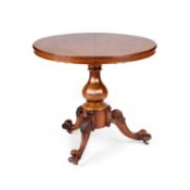 A VICTORIAN BURR WALNUT TRIPOD TABLE