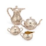 A CHINESE SILVER FOUR-PIECE TEA SERVICE
