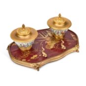 A FINE ORMOLU AND LACQUER INKSTAND CIRCA 1870