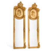 A PAIR OF PERIOD STYLE GILT FRAMED PIER MIRRORS