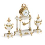 A FRENCH WHITE MARBLE AND GILT-METAL CLOCK GARNITURE LATE 19TH CENTURY