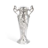 WMF (WÜRTTEMBERGISCHE METALLWARENFABRIK), A LARGE ART NOUVEAU SILVERED METAL TWO-HANDLED VASE