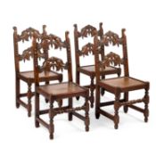 A SET OF FOUR 17TH CENTURY STYLE OAK BACKSTOOLS LATE 19TH CENTURY