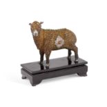 A CHINESE SILVER-GILT, FILIGREE AND ENAMEL MODEL OF A SHEEP