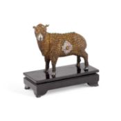 A CHINESE SILVER-GILT, FILIGREE AND ENAMEL MODEL OF A SHEEP