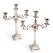 A PAIR OF ELIZABETH II SILVER CANDELABRA IN GEORGIAN STYLE