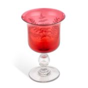 A LARGE VICTORIAN RUBY GLASS COIN GOBLET CIRCA 1877