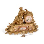A FRENCH PORCELAIN AND GILT-METAL MANTEL CLOCK 19TH CENTURY