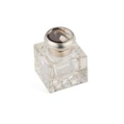 A GEORGE V SILVER AND ESSEX CRYSTAL INKWELL