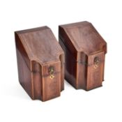 A PAIR OF GEORGE III INLAID MAHOGANY KNIFE BOXES