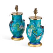 IN THE MANNER OF THEODORE DECK A PAIR OF AESTHETIC POTTERY TABLE LAMPS