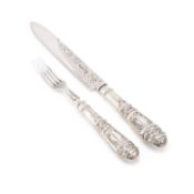 A VICTORIAN SILVER SERVING KNIFE AND FORK